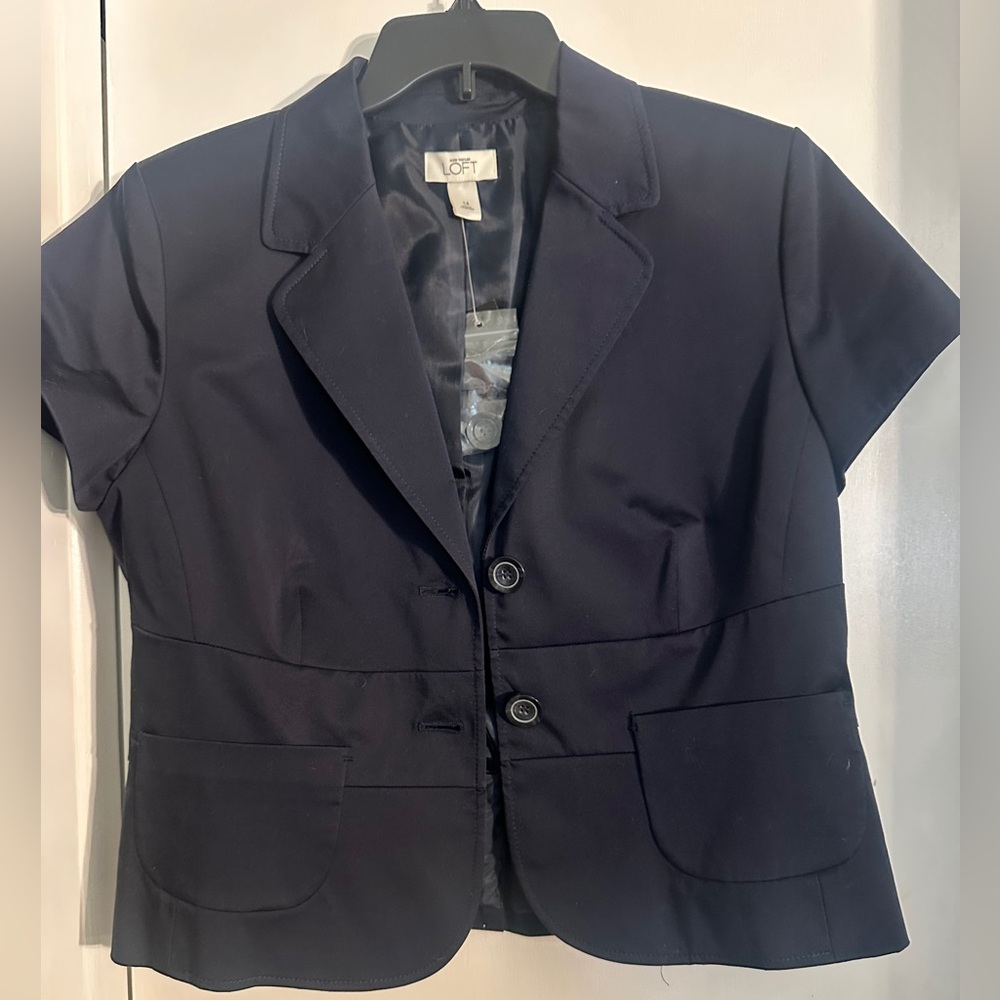 Ann Taylor Loft Short Sleeve Navy Jacket, Size 14 NWT